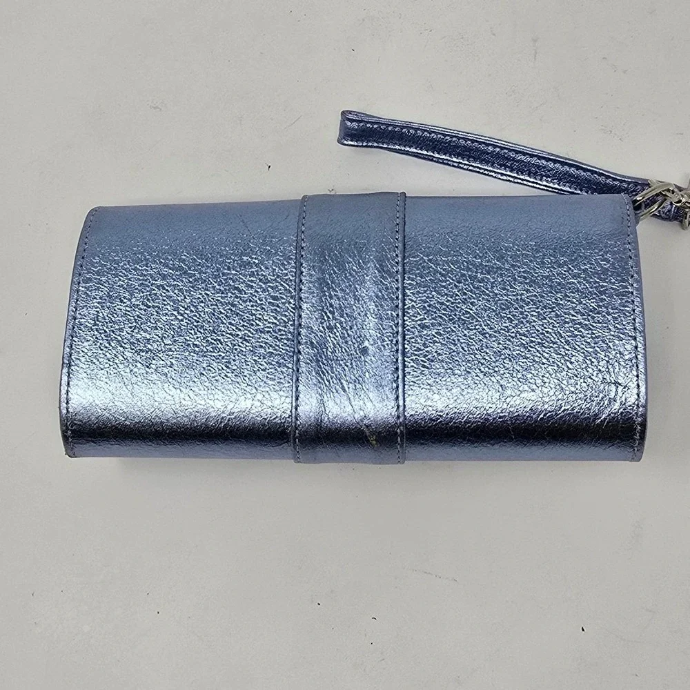 Y2K Vtg Shih Stephanie Lin wristlet blue metallic clutch blue Boho Glam Festival